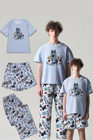 Pyjama familial assorti à manches courtes imprimé gris